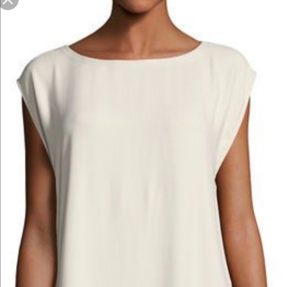 Eileen Fisher Ivory Boatneck Cap-Sleeve Blouse
